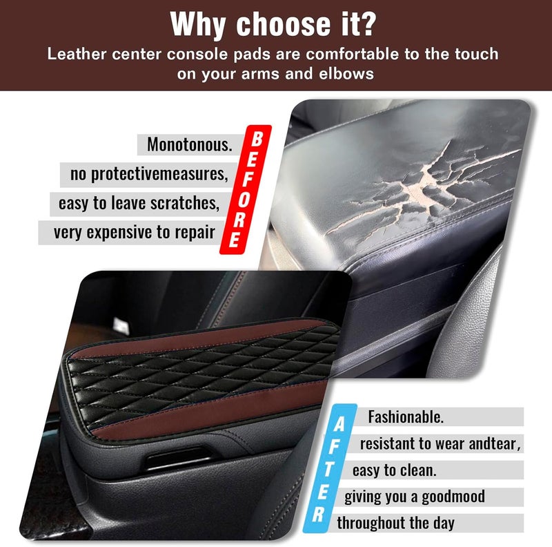 Couslcd Auto Center Console Pad, Universal Waterproof Armrest Seat Box Cover, Car Interior Accessories, Leather Auto Armrest Cover Protector for Most Vehicle, SUV, Truck (Brown) - Image 3